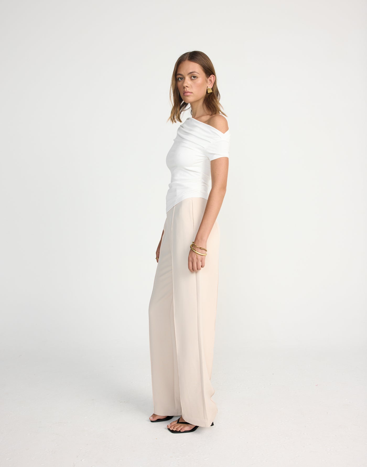 Colden Pants (Oat) - High Rise Pleated Detail Wide Leg Pant - Women's Pants - Charcoal Clothing