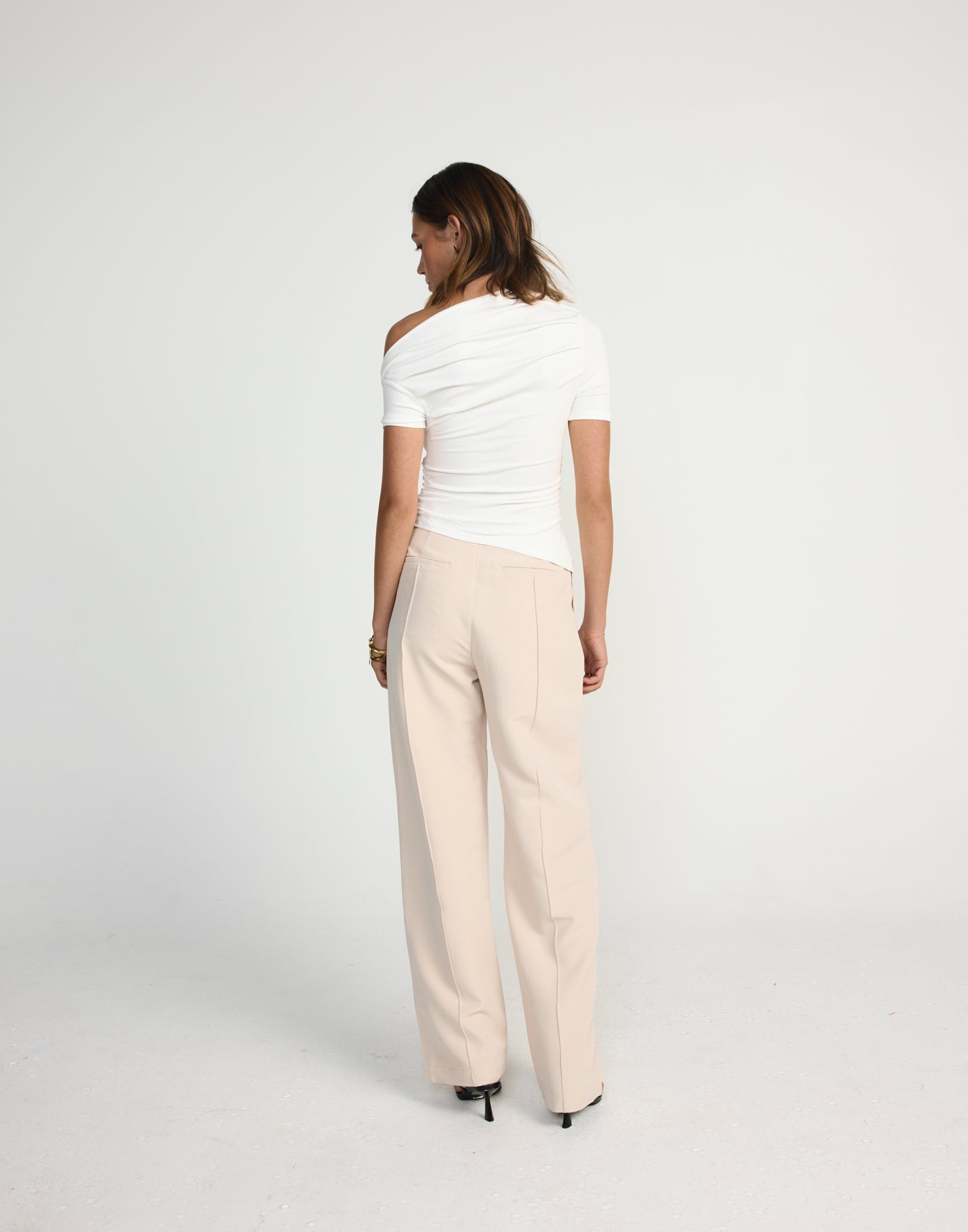 Colden Pants (Oat) - High Rise Pleated Detail Wide Leg Pant - Women's Pants - Charcoal Clothing