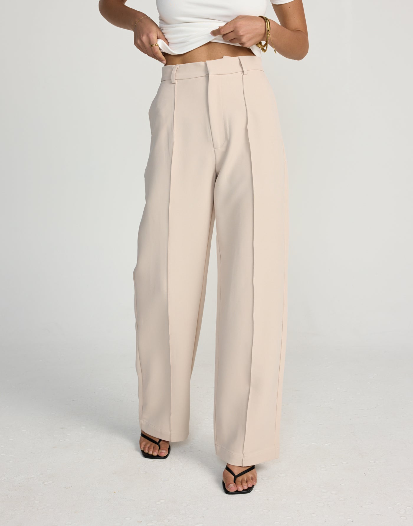 Colden Pants (Oat) - High Rise Pleated Detail Wide Leg Pant - Women's Pants - Charcoal Clothing