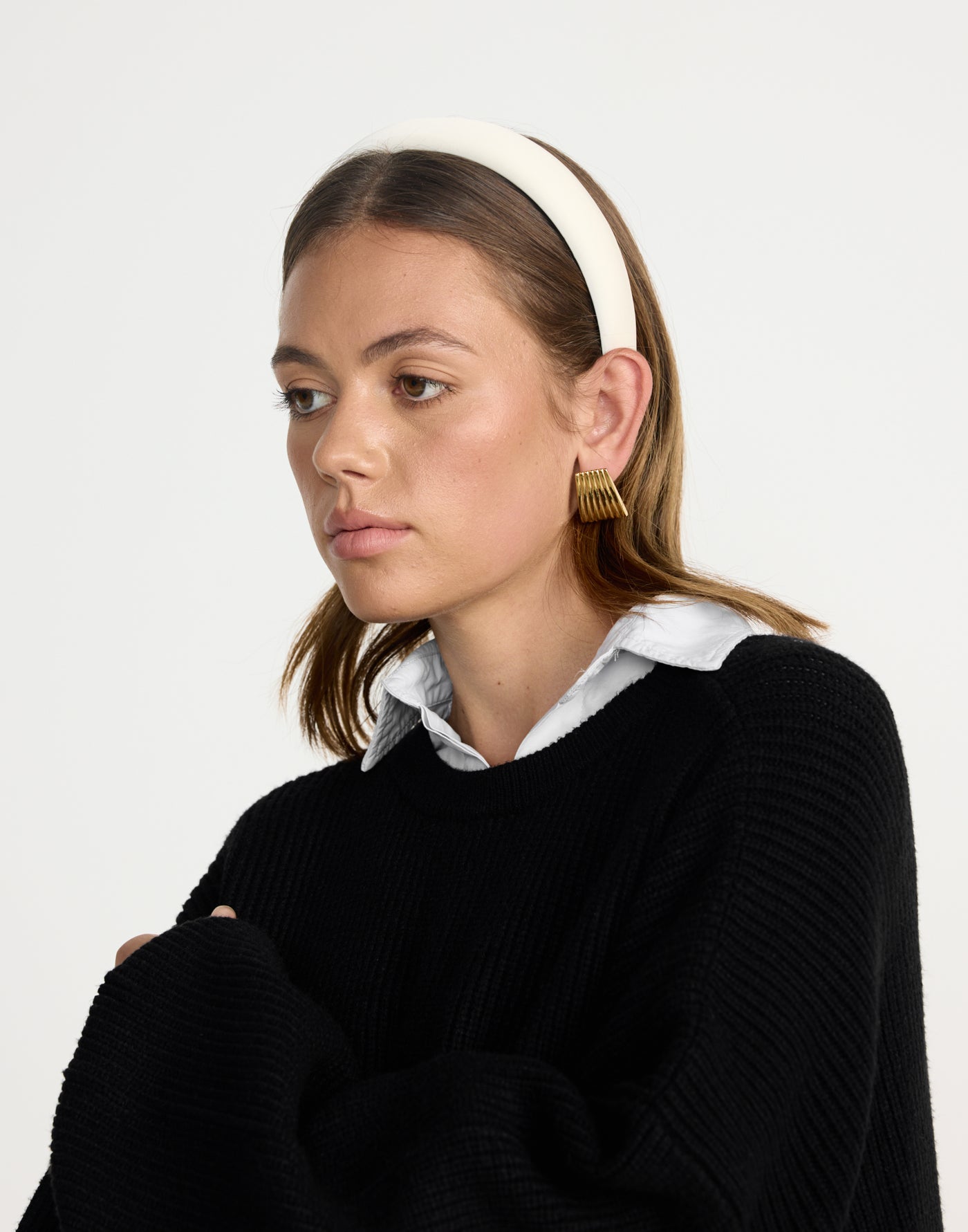 Christine Headband (White) | CHARCOAL Exclusive - Satin Padded Headband - Women's Accessories - Charcoal Clothing