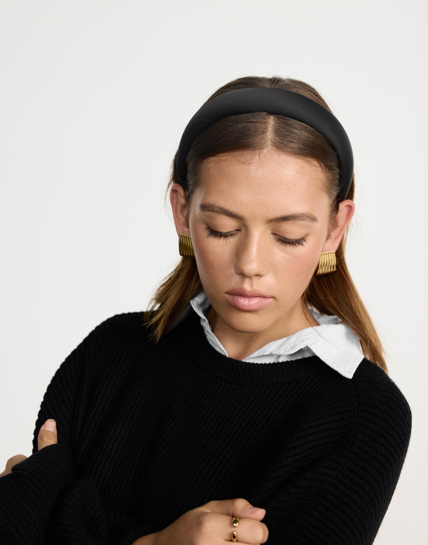 Christine Headband (Black) | CHARCOAL Exclusive - Satin Padded Headband - Women's Accessories - Charcoal Clothing