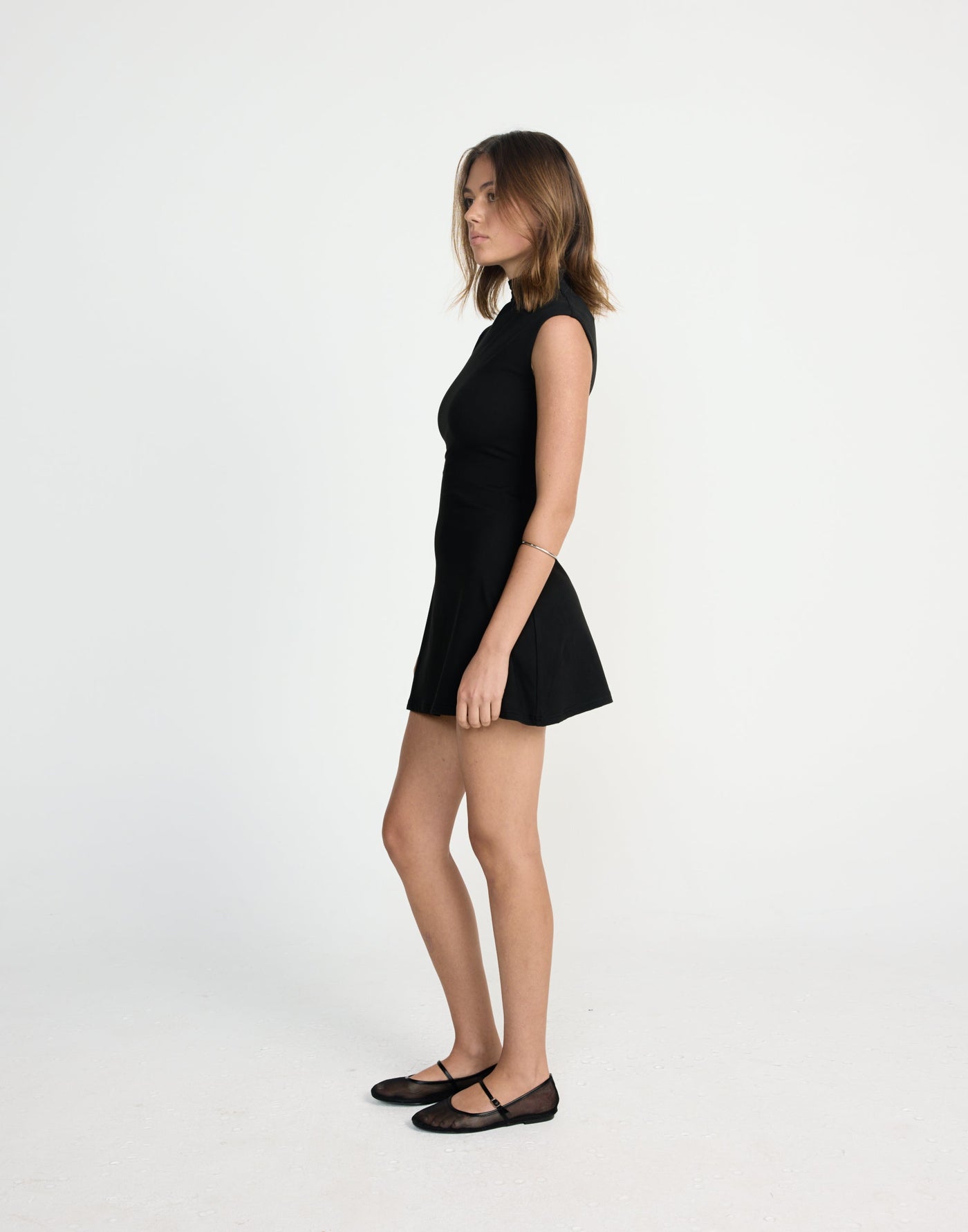 Daney Mini Dress (Black) | CHARCOAL EXCLUSIVE | Jersey Fabrication Fitted Highneck Mini Dress - Women's Dress - Charcoal Clothing