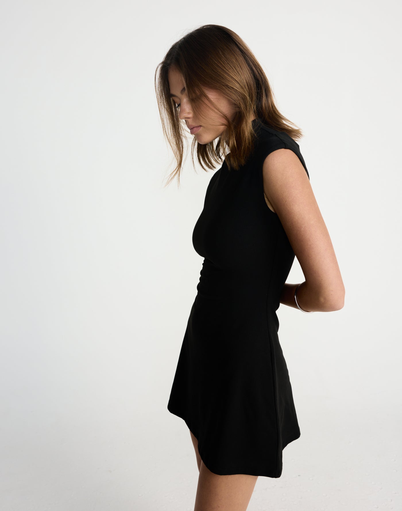 Daney Mini Dress (Black) | CHARCOAL EXCLUSIVE | Jersey Fabrication Fitted Highneck Mini Dress - Women's Dress - Charcoal Clothing