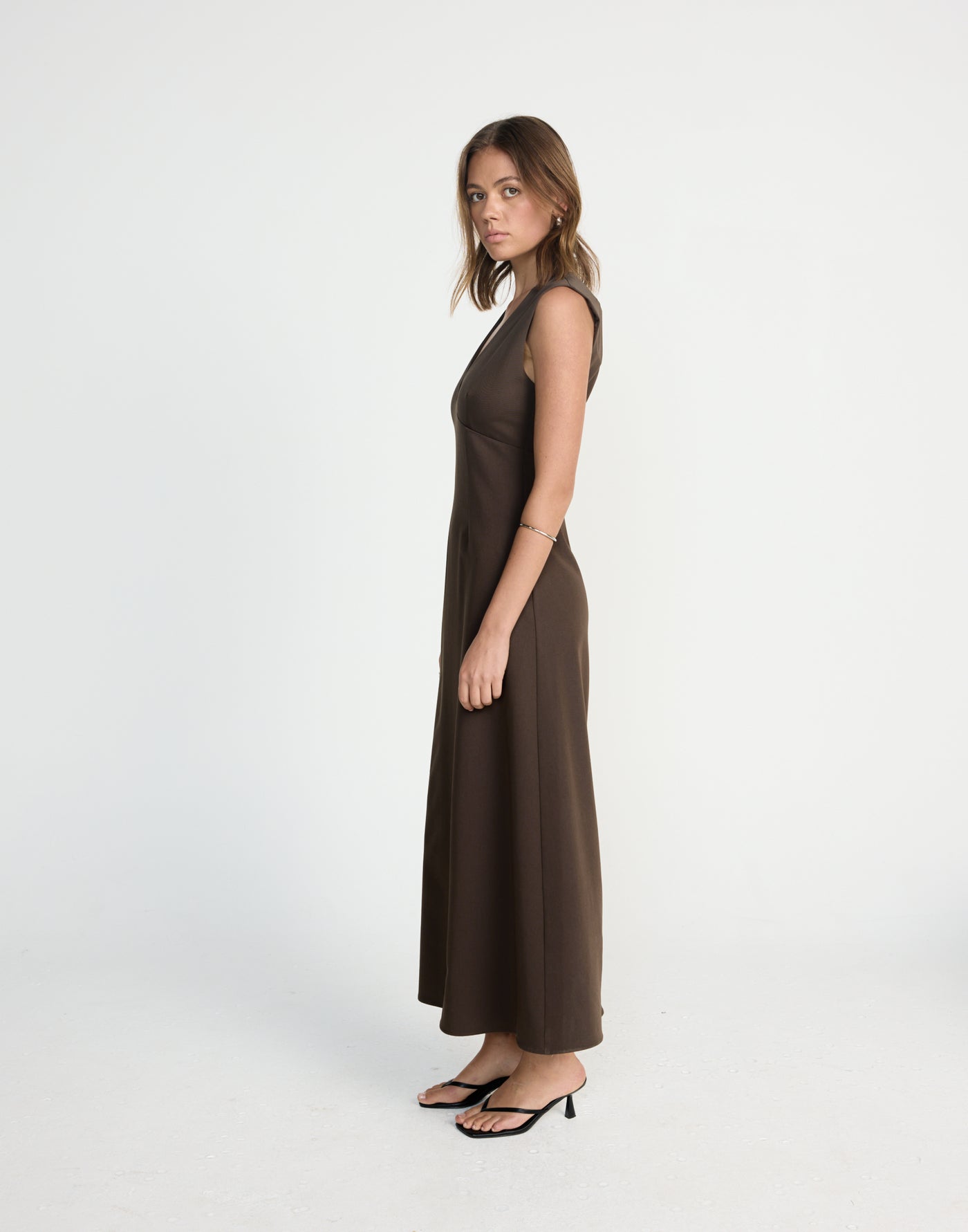 Katniss Maxi Dress (Chocolate) | CHARCOAL EXCLUSIVE | Bodycon buttery soft jersey fabrication v neckline maxi dress - Women's Dress - Charcoal Clothing