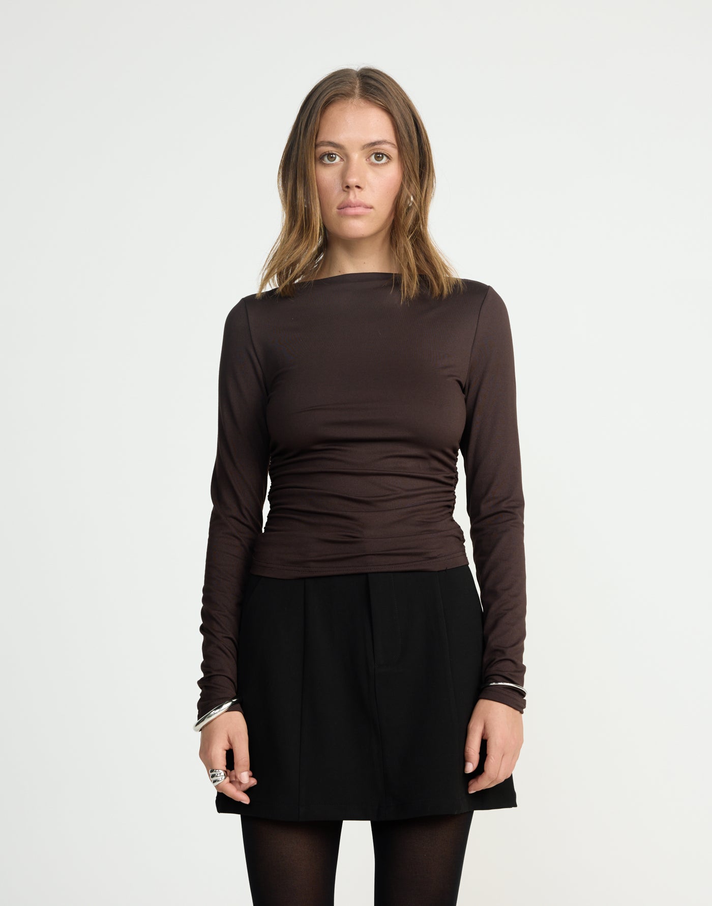 Caprice Long Sleeve Top (Chocolate) | CHARCOAL EXCLUSIVE | Long sleeve boatneck top - Women's Top - Charcoal Clothing