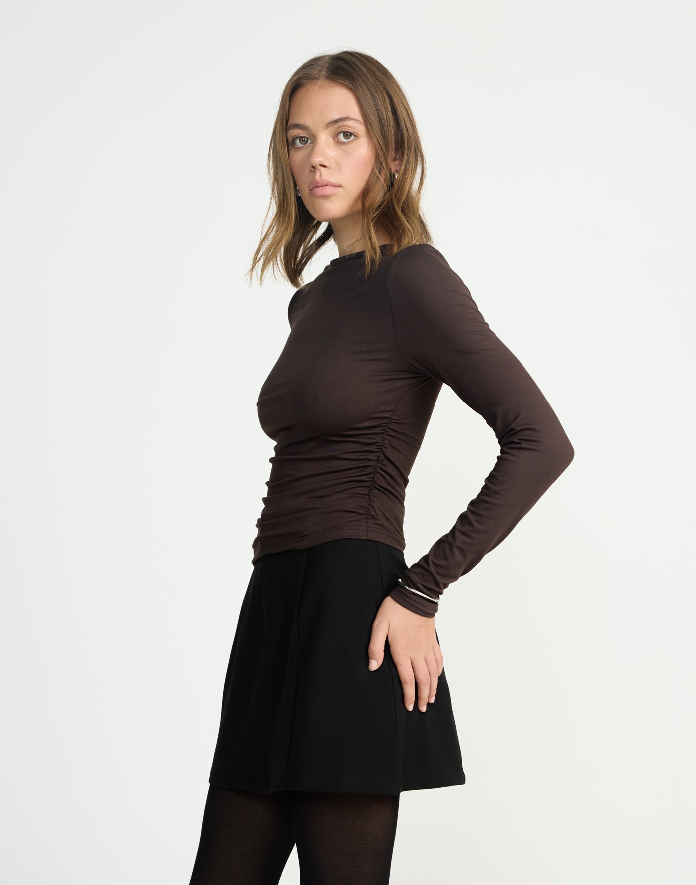 Caprice Long Sleeve Top (Chocolate) | CHARCOAL EXCLUSIVE | Long sleeve boatneck top - Women's Top - Charcoal Clothing