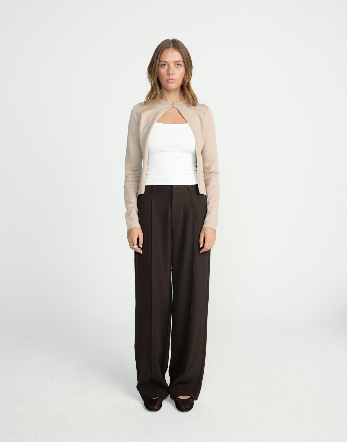 Sonnet Long Sleeve Top (Mocha) | CHARCOAL EXCLUSIVE | Split open front cardigan style long sleeve top - Women's Top - Charcoal Clothing