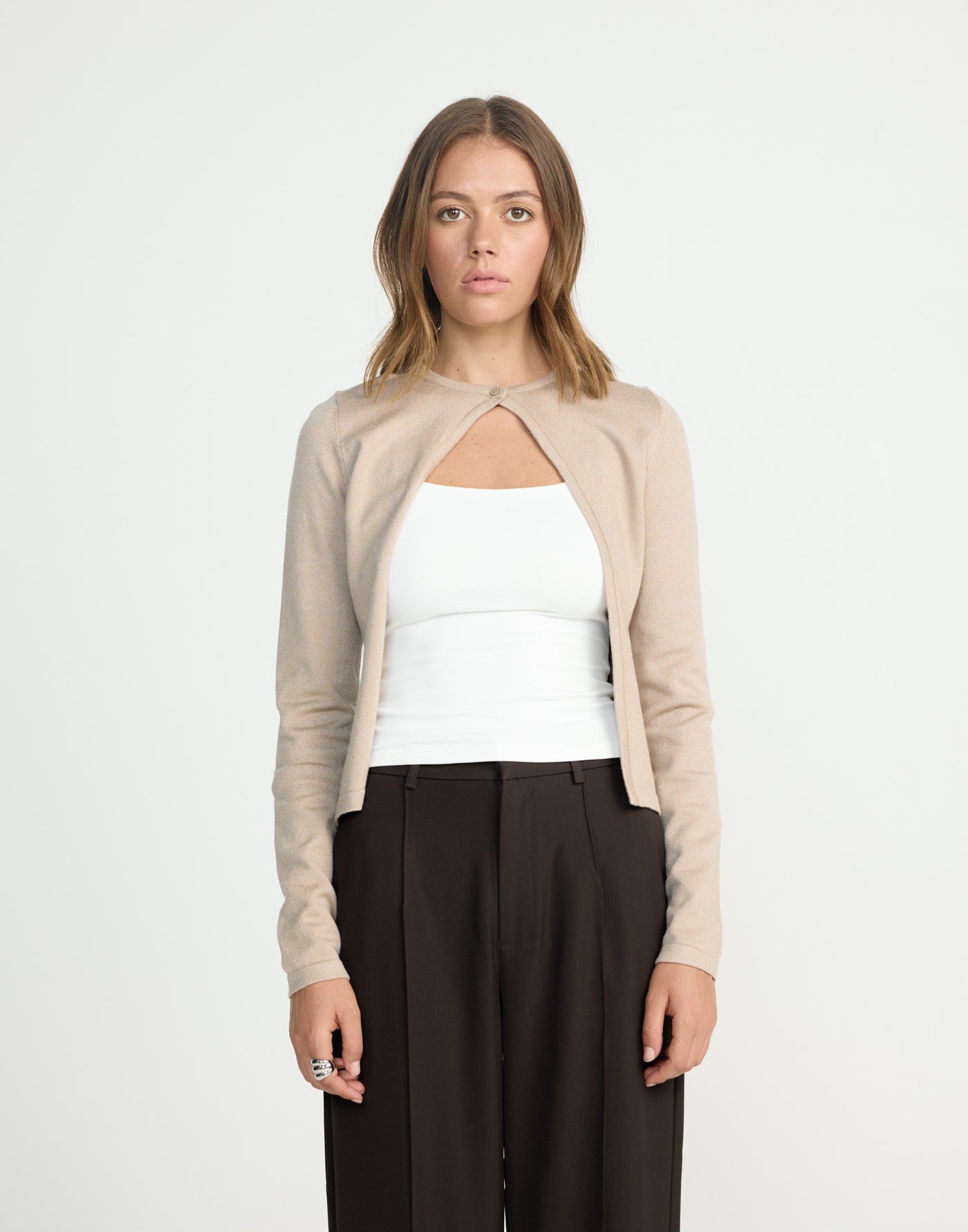 Sonnet Long Sleeve Top (Mocha) | CHARCOAL EXCLUSIVE | Split open front cardigan style long sleeve top - Women's Top - Charcoal Clothing