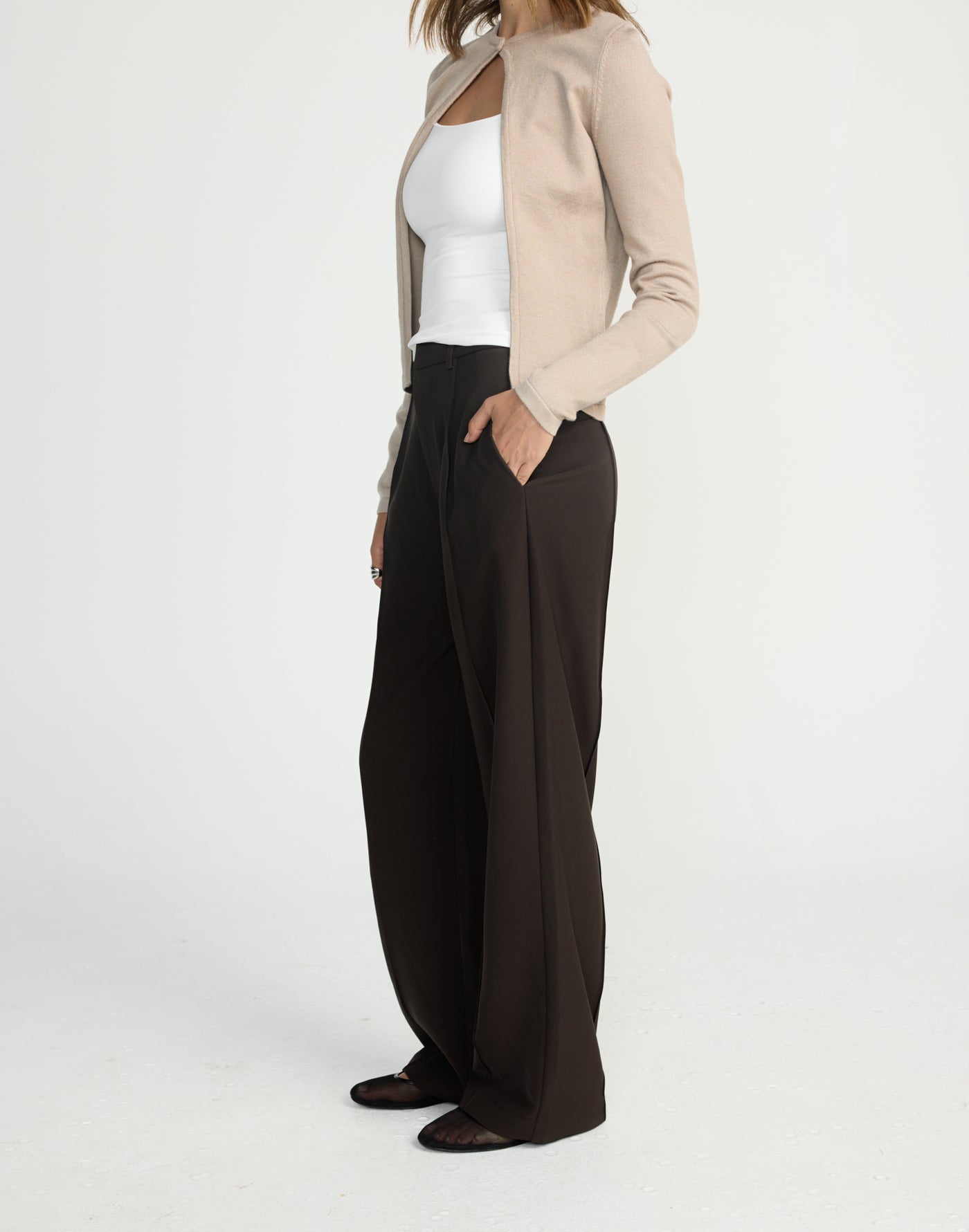 Sonnet Long Sleeve Top (Mocha) | CHARCOAL EXCLUSIVE | Split open front cardigan style long sleeve top - Women's Top - Charcoal Clothing