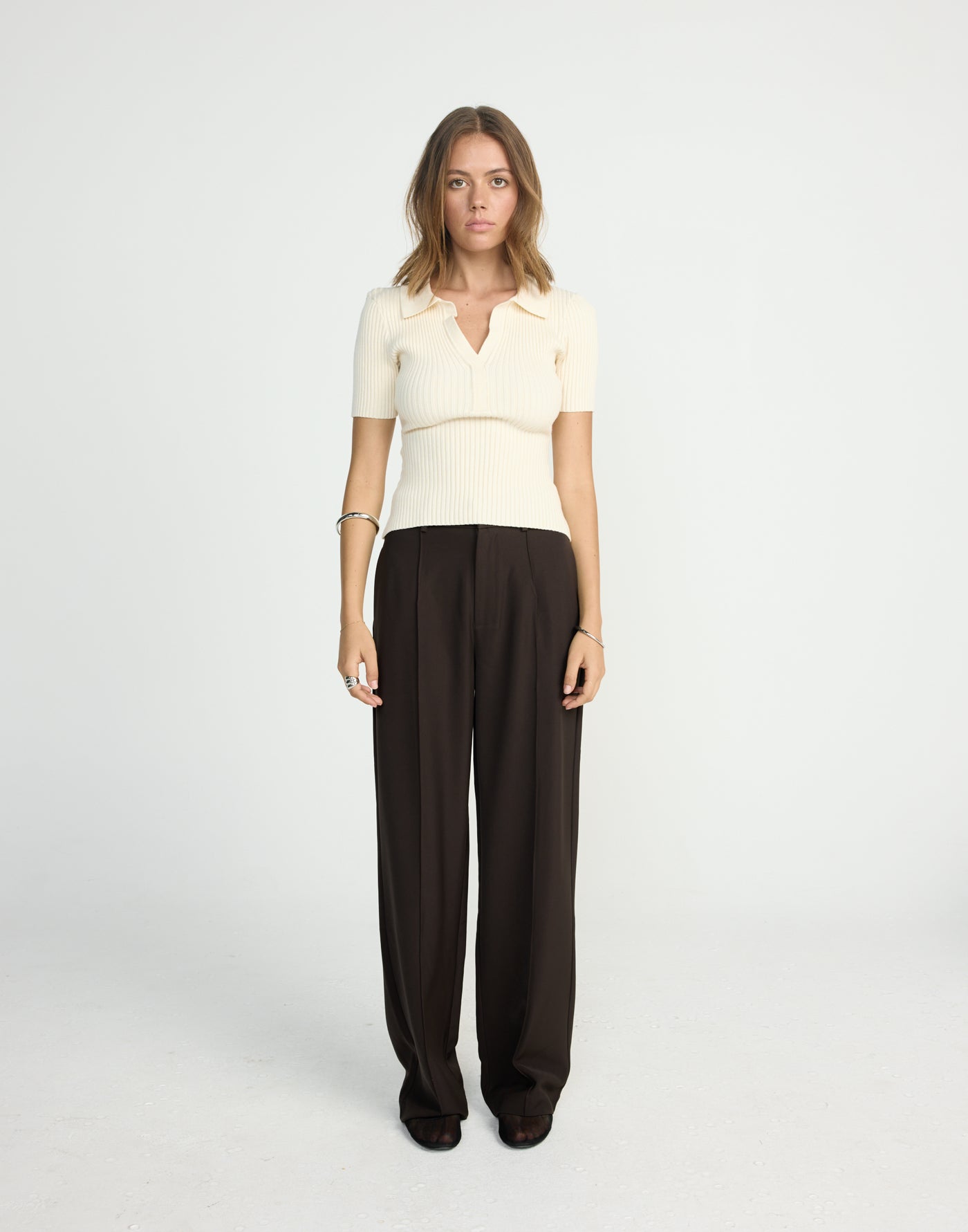 Michiko Top (Oat) | CHARCOAL EXCLUSIVE | Ribbed collared button closure top - Women's Top - Charcoal Clothing