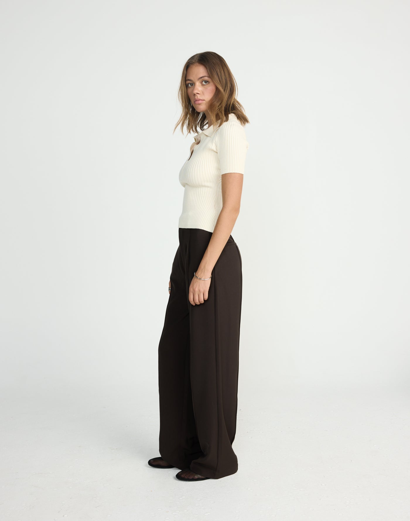 Michiko Top (Oat) | CHARCOAL EXCLUSIVE | Ribbed collared button closure top - Women's Top - Charcoal Clothing