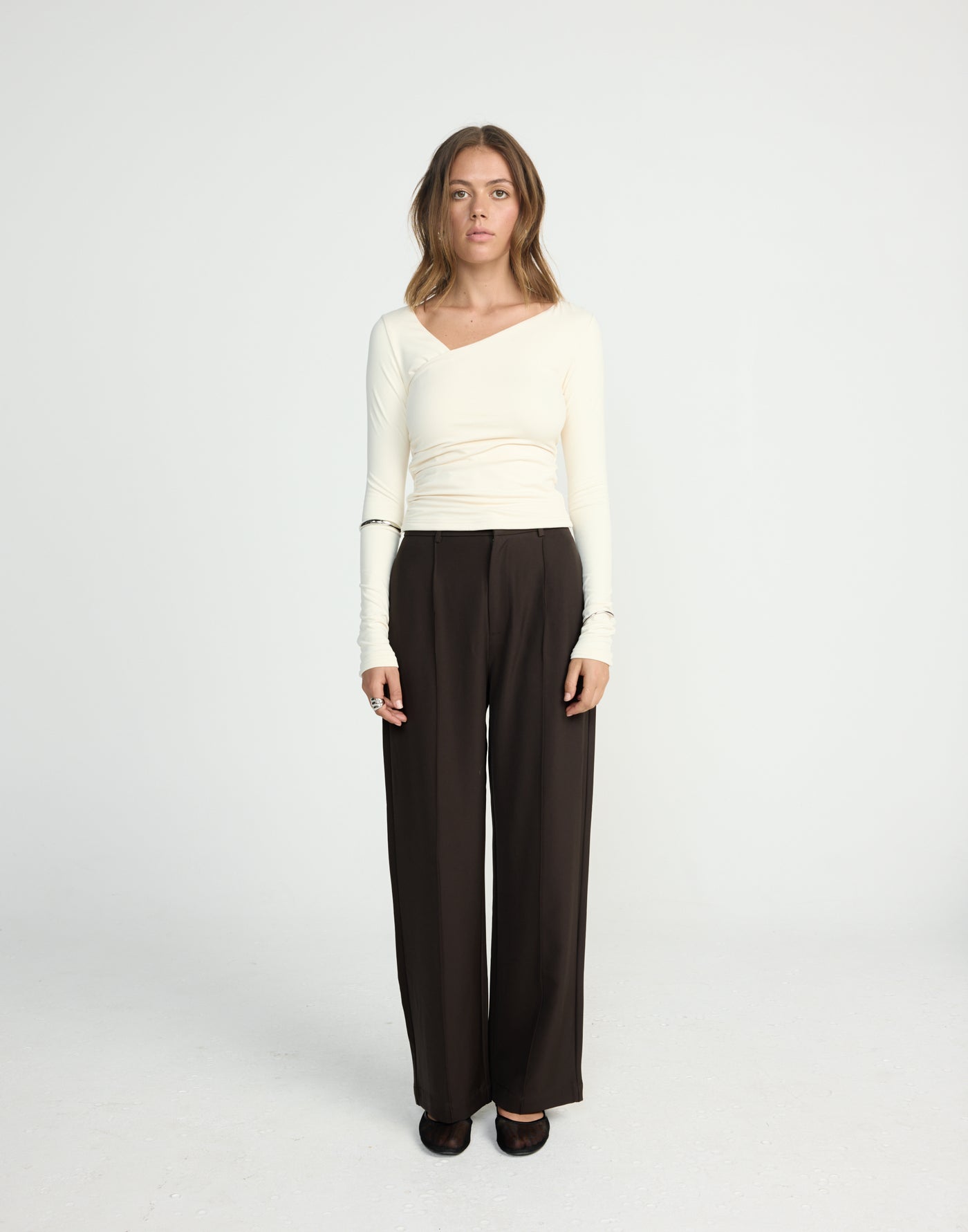 Vandelia Pants - Petite (Chocolate) | CHARCOAL EXCLUSIVE | High waisted straight leg workwear pants - Women's Pants - Charcoal Clothing
