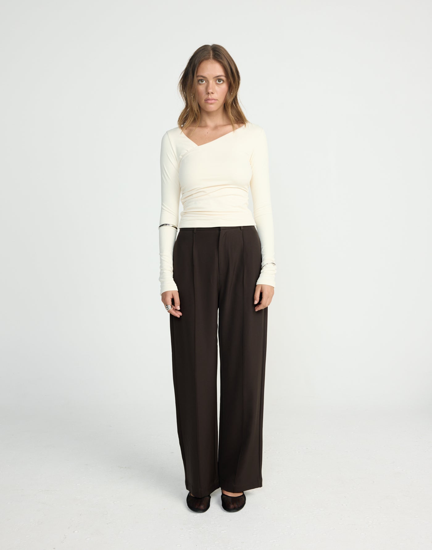 Vandelia Pants - Petite (Chocolate) | CHARCOAL EXCLUSIVE | High waisted straight leg workwear pants - Women's Pants - Charcoal Clothing