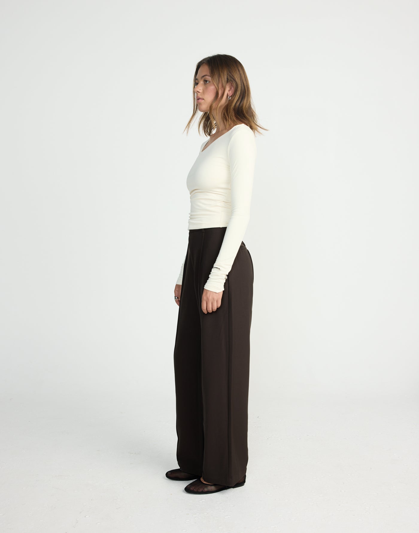 Vandelia Pants - Petite (Chocolate) | CHARCOAL EXCLUSIVE | High waisted straight leg workwear pants - Women's Pants - Charcoal Clothing