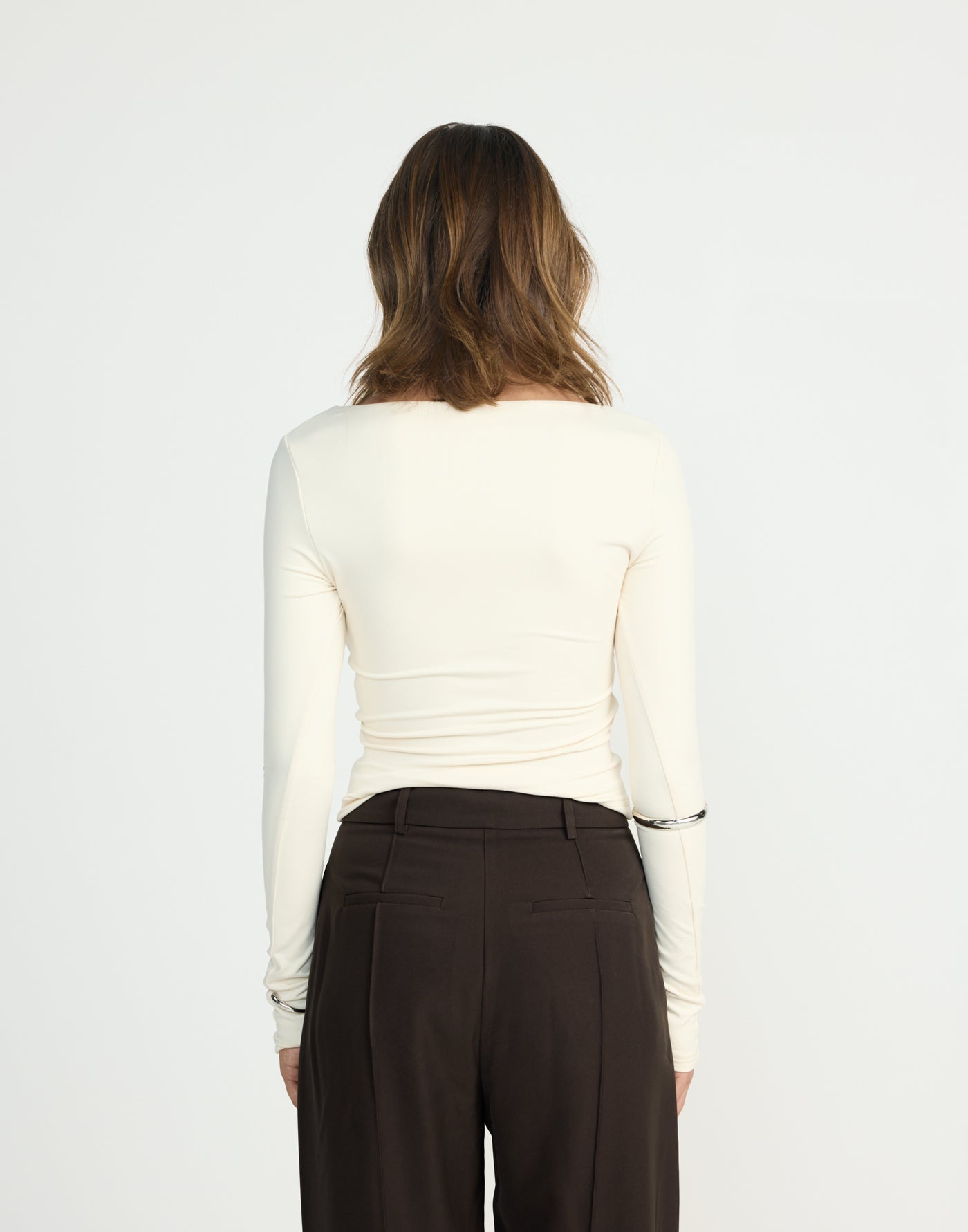 Twyla Long Sleeve Top (Oat) | CHARCOAL EXCLUSIVE | Wrap style asymmetrical V-neckline long sleeve top - Women's Top - Charcoal Clothing