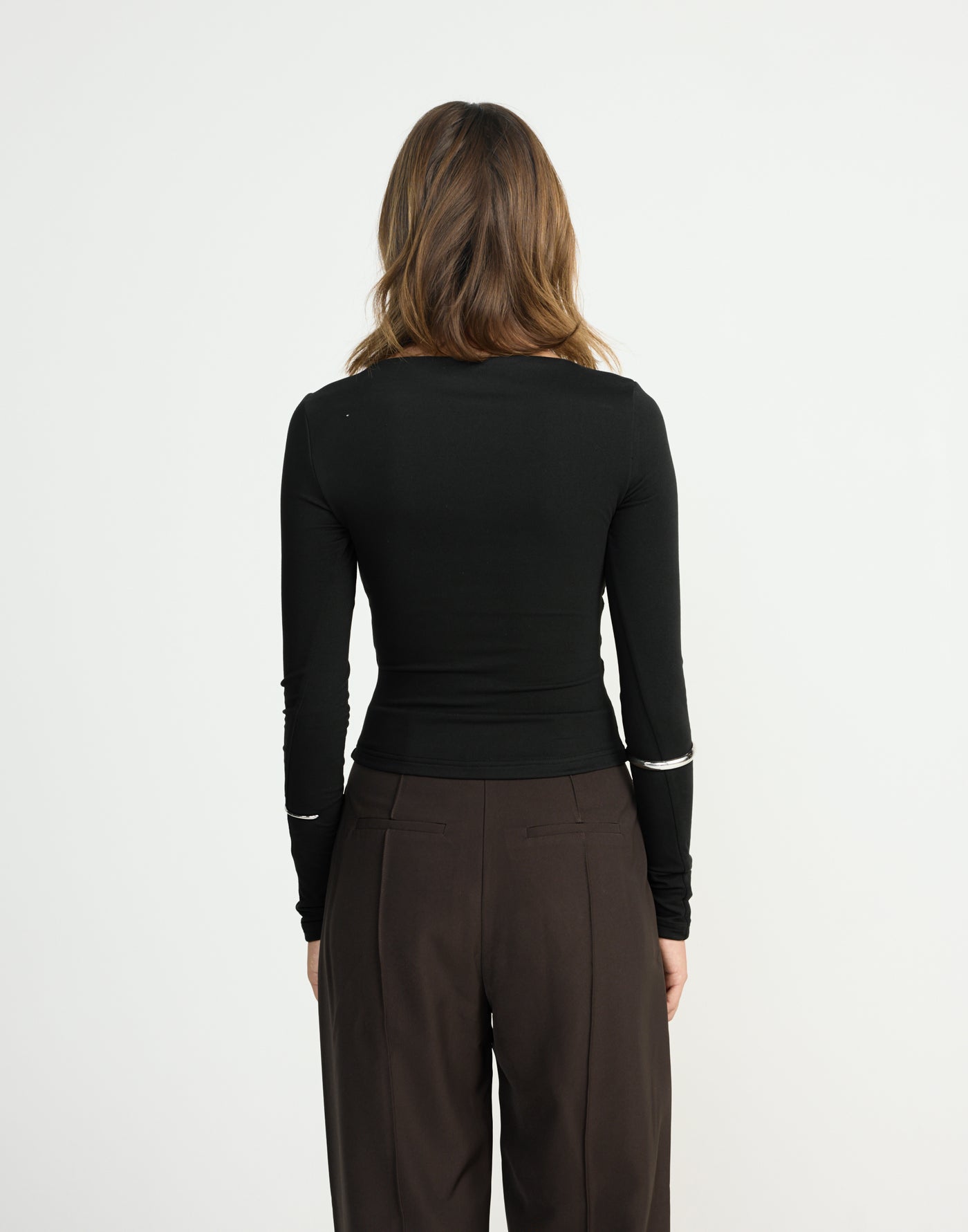 Twyla Long Sleeve Top (Black) | CHARCOAL EXCLUSIVE | Wrap style asymmetrical V-neckline long sleeve top - Women's Top - Charcoal Clothing
