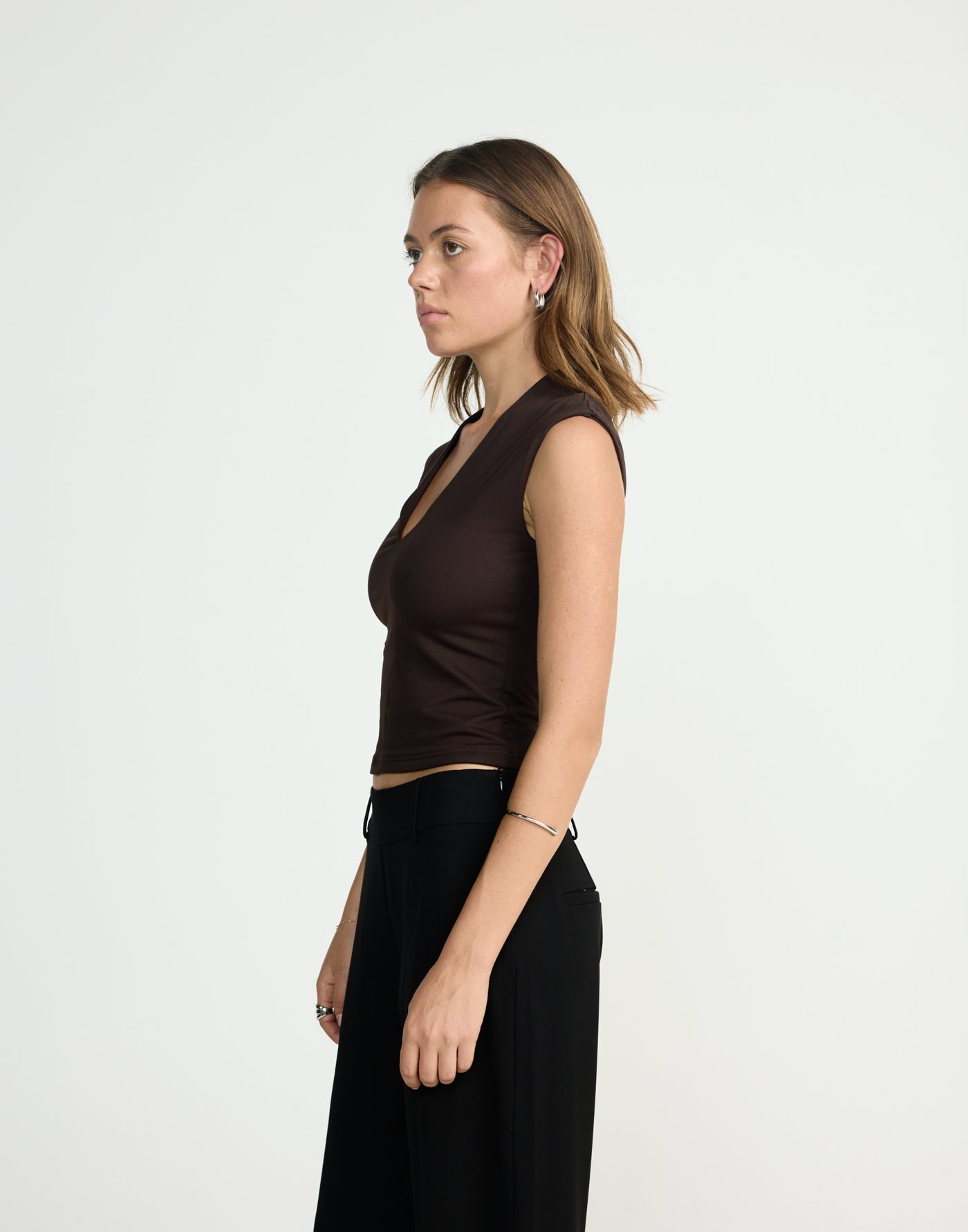 Deka Top (Chocolate) | CHARCOAL EXCLUSIVE | V-neckline jersey fabrication fitted top - Women's Top - Charcoal Clothing