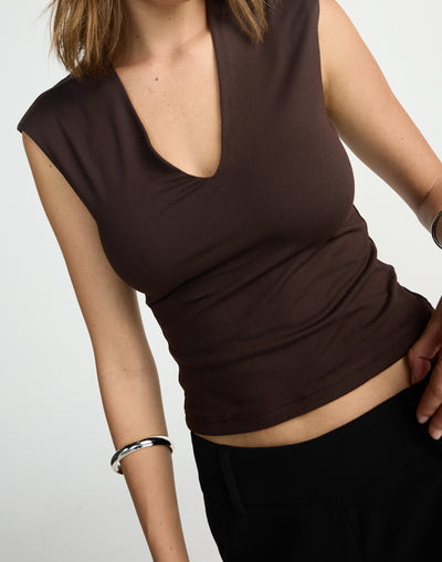 Deka Top (Chocolate) | CHARCOAL EXCLUSIVE | V-neckline jersey fabrication fitted top - Women's Top - Charcoal Clothing