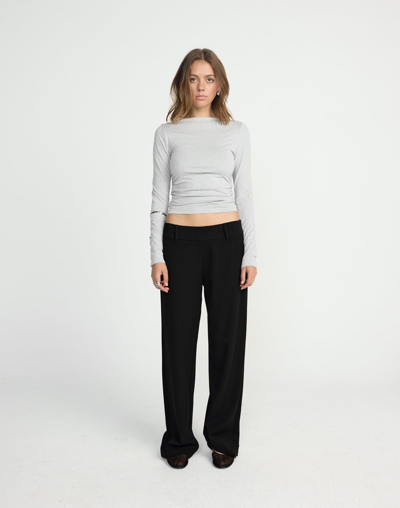 Caprice Long Sleeve Top (Grey Marle) | CHARCOAL EXCLUSIVE | Long sleeve bodycon buttery jersey fitted top - Women's Top - Charcoal Clothing
