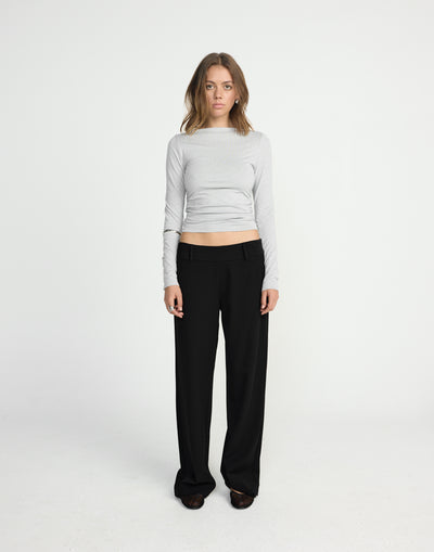 Rosalinda Pants (Black) | CHARCOAL EXCLUSIVE | Mid rise suiting pants withe side zipper - Women's Pants - Charcoal Clothing