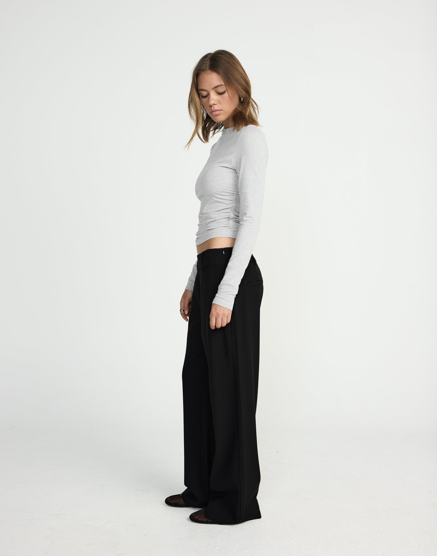 Caprice Long Sleeve Top (Grey Marle) | CHARCOAL EXCLUSIVE | Long sleeve bodycon buttery jersey fitted top - Women's Top - Charcoal Clothing