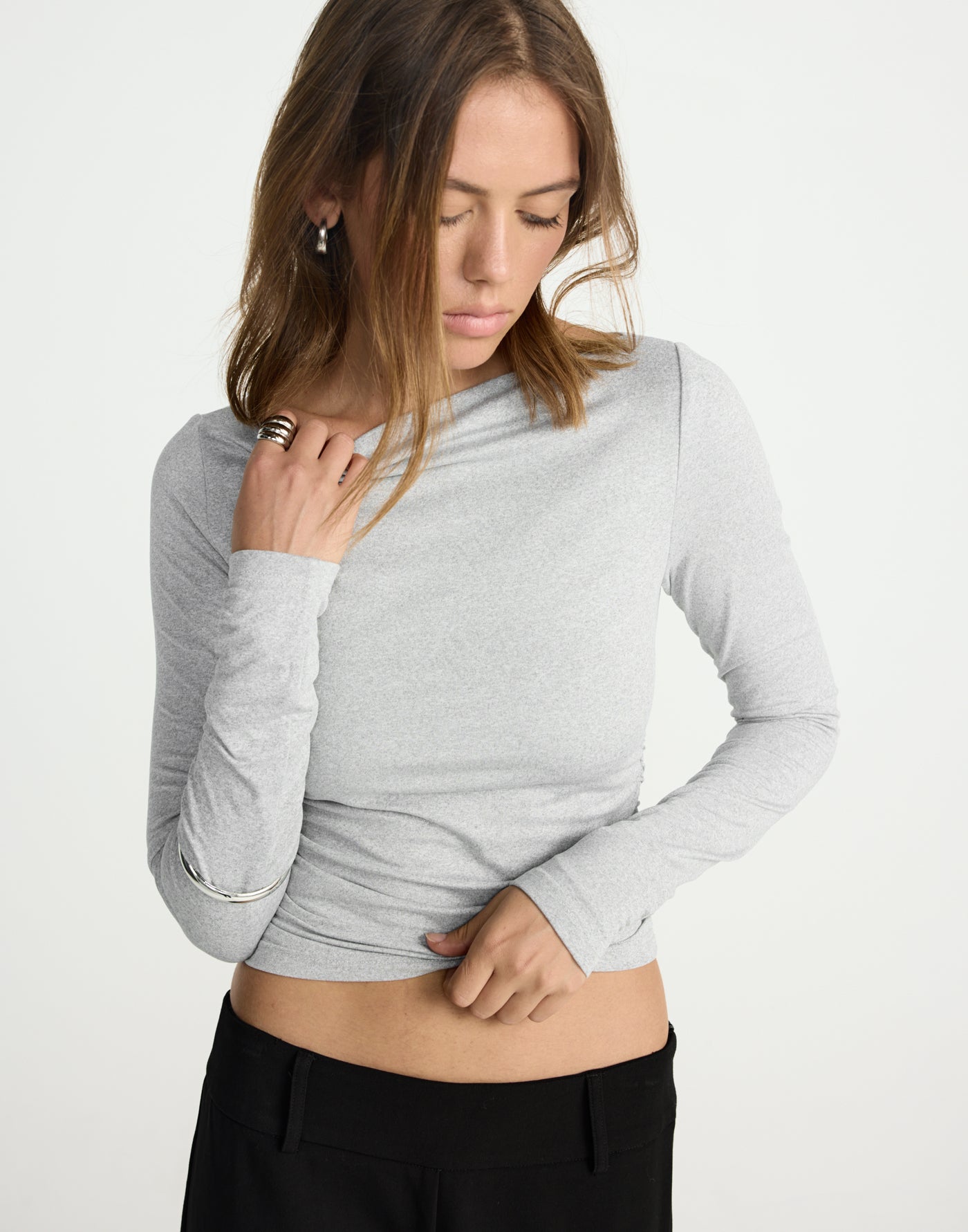 Caprice Long Sleeve Top (Grey Marle) | CHARCOAL EXCLUSIVE | Long sleeve bodycon buttery jersey fitted top - Women's Top - Charcoal Clothing