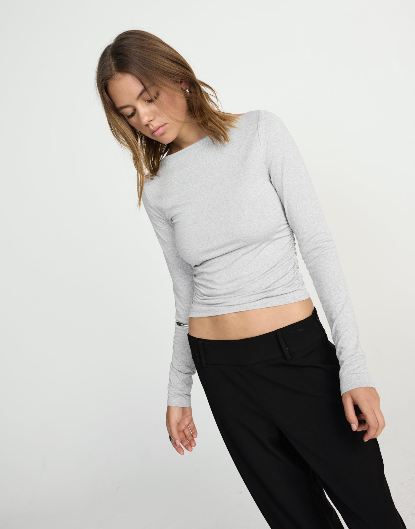 Caprice Long Sleeve Top (Grey Marle) | CHARCOAL EXCLUSIVE | Long sleeve bodycon buttery jersey fitted top - Women's Top - Charcoal Clothing