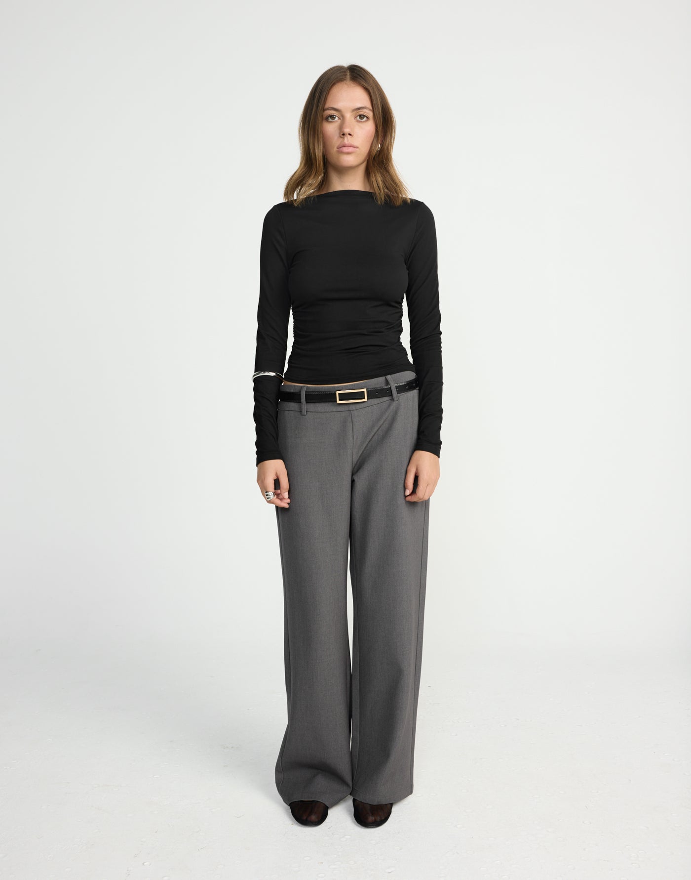 Rosalinda Pants (Textured Slate) | CHARCOAL EXCLUSIVE | Mid rise suiting pants withe side zipper - Women's Pants - Charcoal Clothing