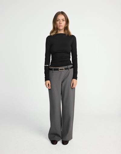 Rosalinda Pants (Textured Slate) | CHARCOAL EXCLUSIVE | Mid rise suiting pants withe side zipper - Women's Pants - Charcoal Clothing