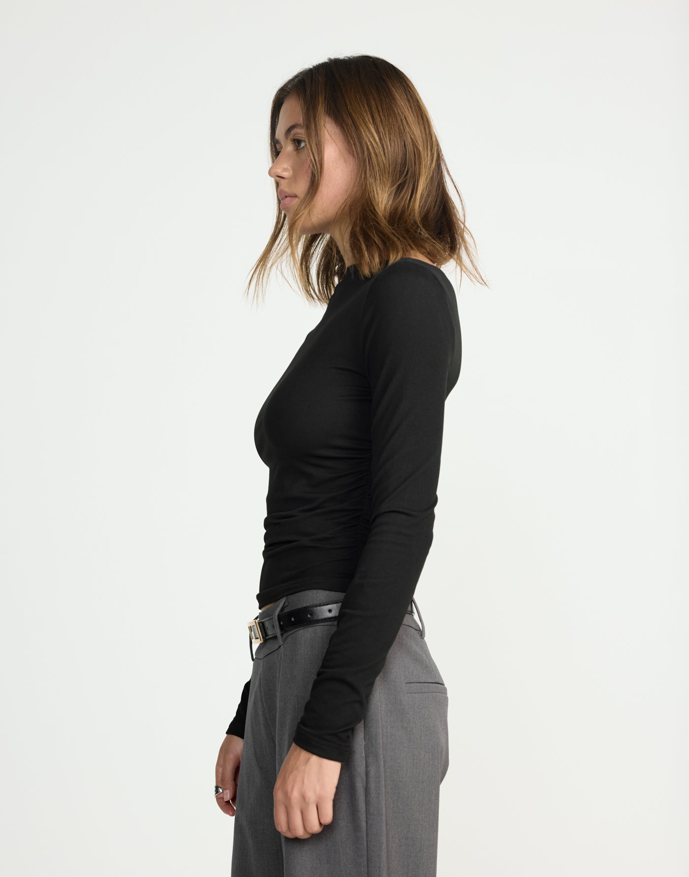 Caprice Long Sleeve Top (Black) | CHARCOAL EXCLUSIVE | Long sleeve bodycon buttery jersey fitted top - Women's Top - Charcoal Clothing