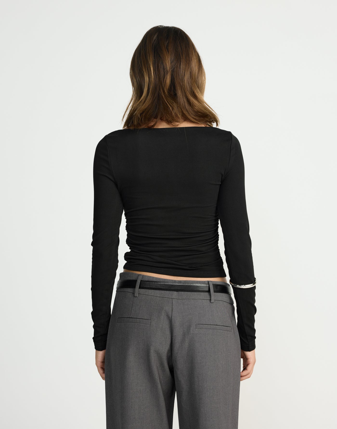 Caprice Long Sleeve Top (Black) | CHARCOAL EXCLUSIVE | Long sleeve bodycon buttery jersey fitted top - Women's Top - Charcoal Clothing
