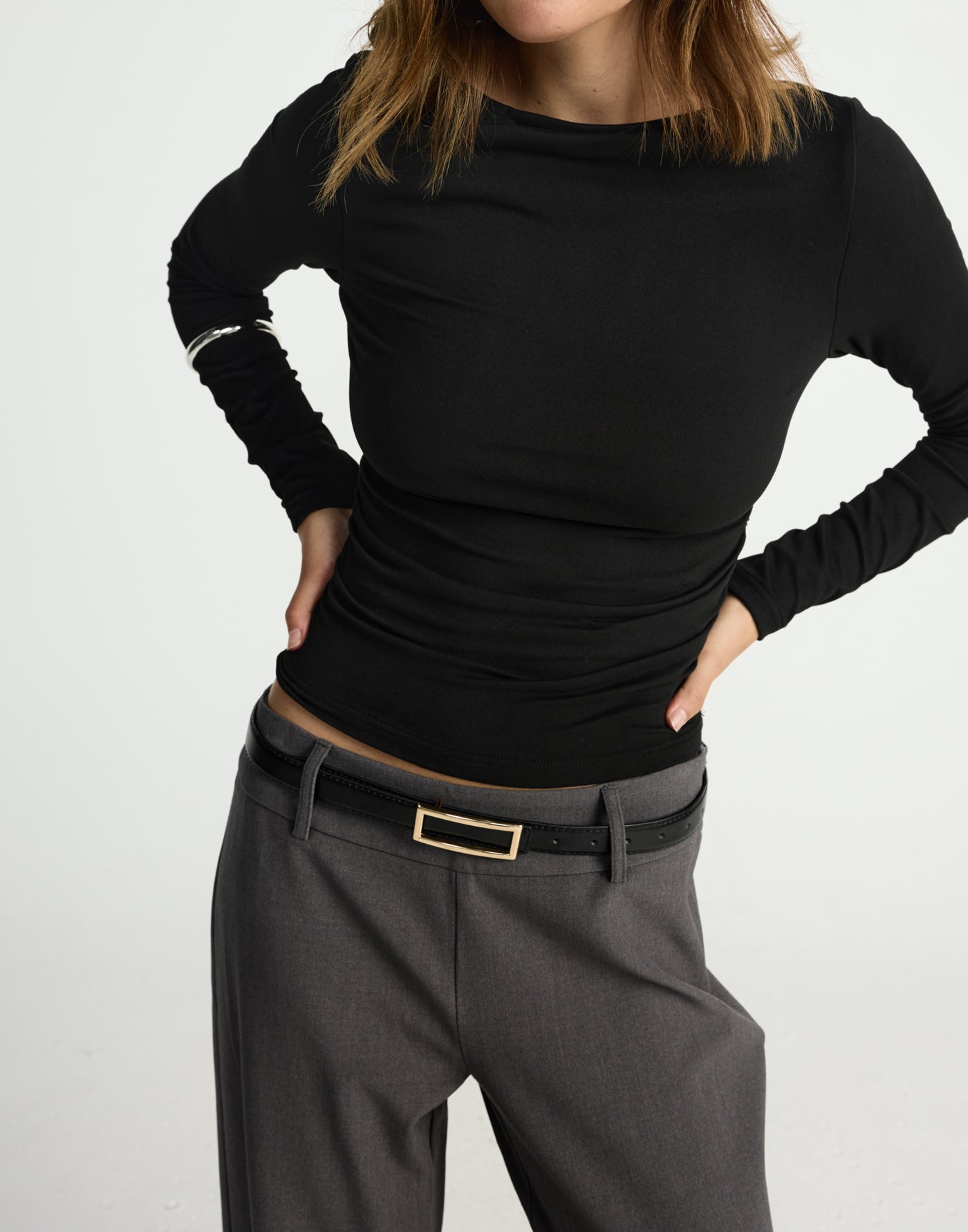 Caprice Long Sleeve Top (Black) | CHARCOAL EXCLUSIVE | Long sleeve bodycon buttery jersey fitted top - Women's Top - Charcoal Clothing