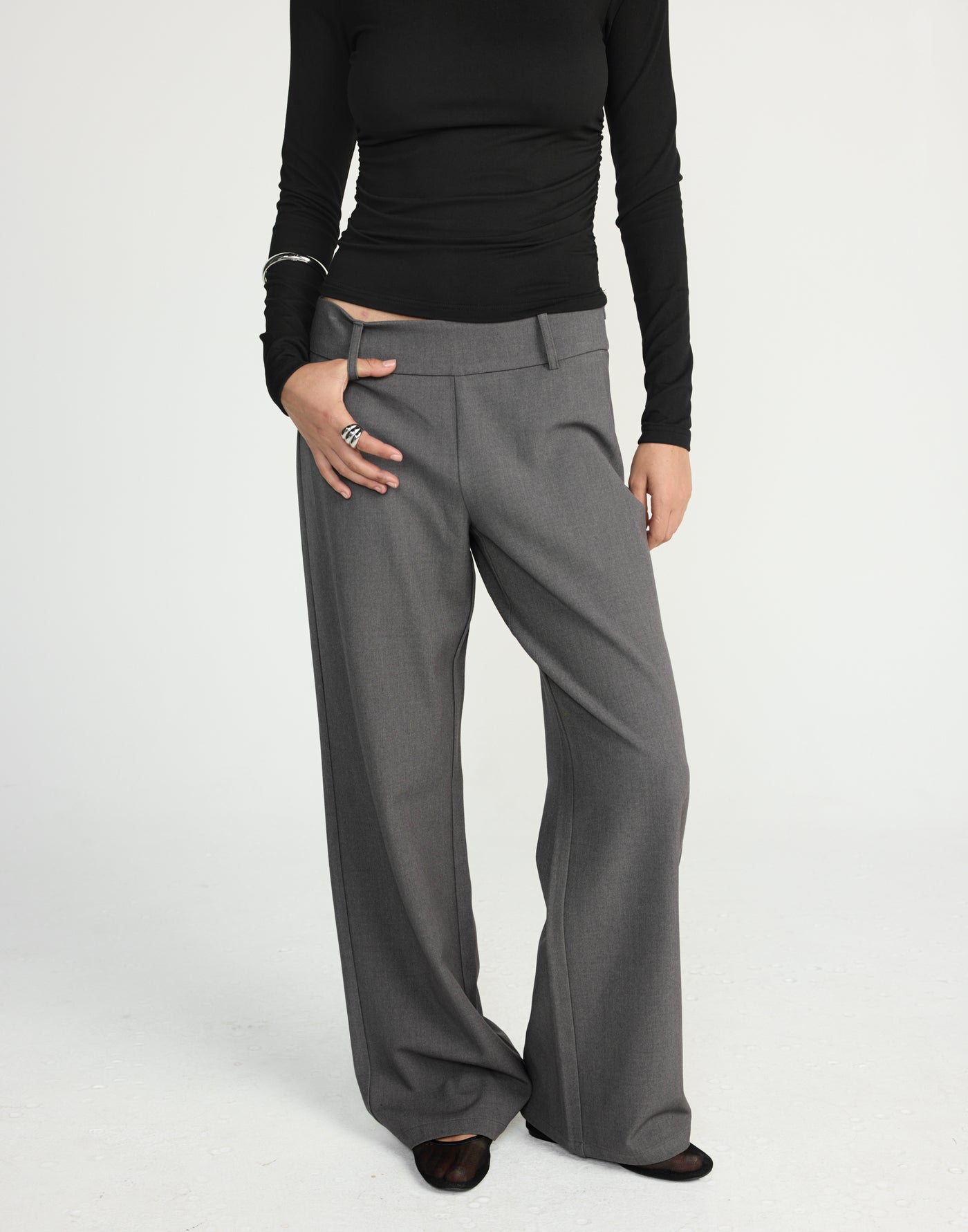 Rosalinda Pants (Textured Slate) | CHARCOAL EXCLUSIVE | Mid rise suiting pants withe side zipper - Women's Pants - Charcoal Clothing