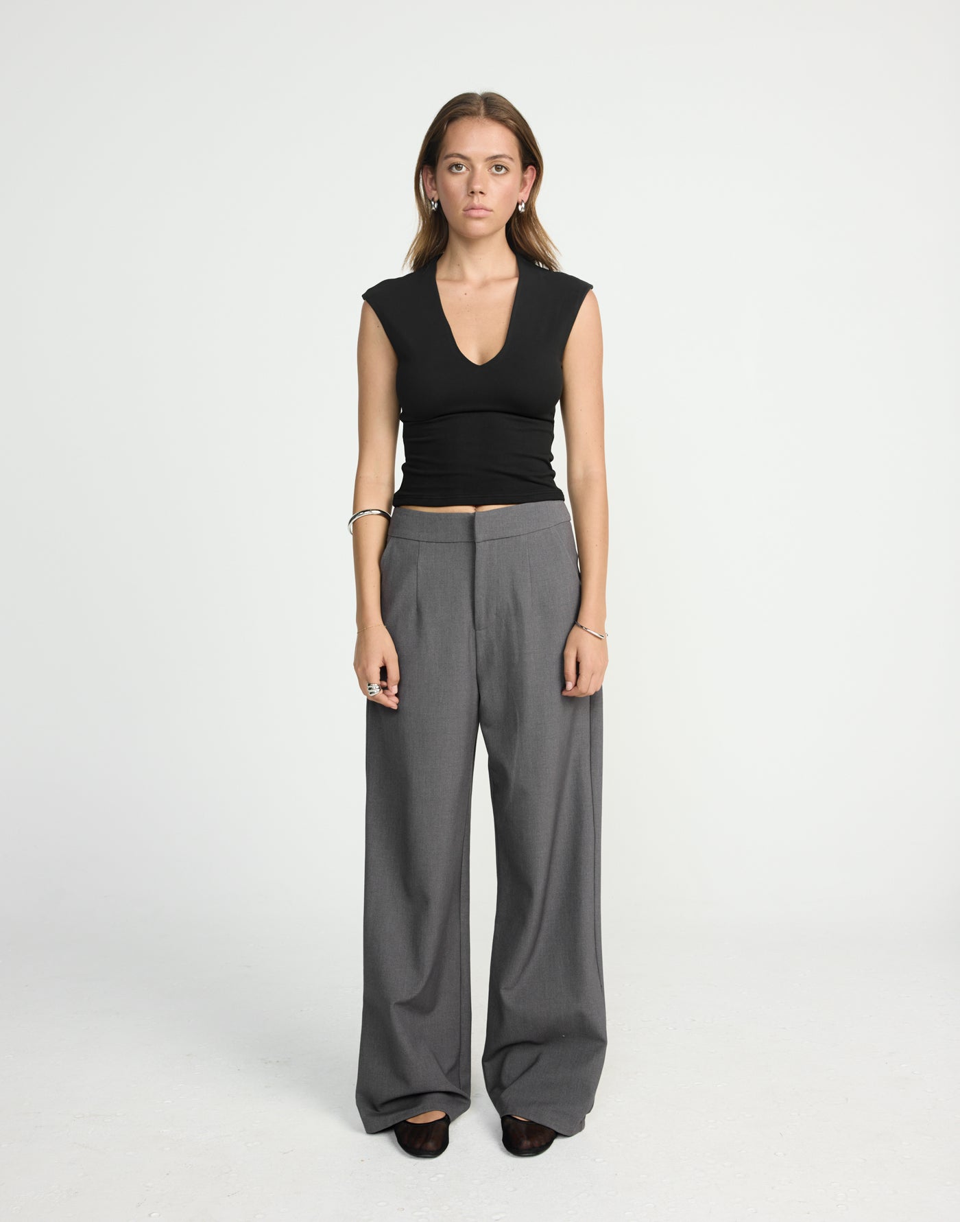 Deka Top (Black) | CHARCOAL EXCLUSIVE | V-neckline jersey fabrication fitted top - Women's Top - Charcoal Clothing