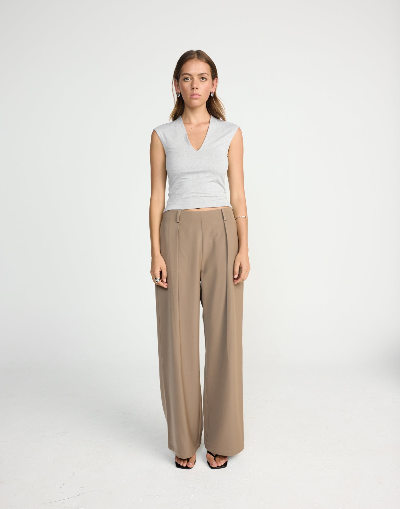 Deka Top (Grey Marle) | CHARCOAL EXCLUSIVE | V-neckline jersey fabrication fitted top - Women's Top - Charcoal Clothing