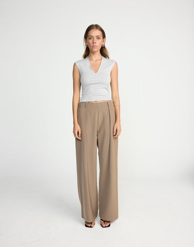 Deka Top (Grey Marle) | CHARCOAL EXCLUSIVE | V-neckline jersey fabrication fitted top - Women's Top - Charcoal Clothing