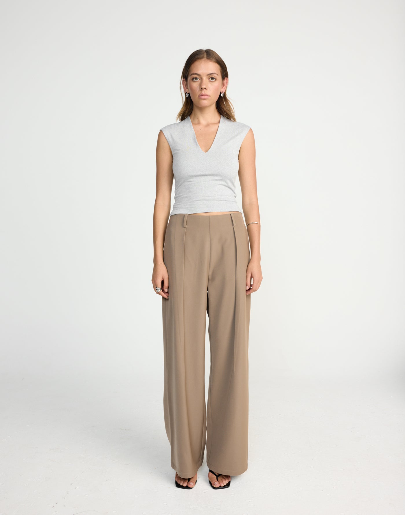 Deka Top (Grey Marle) | CHARCOAL EXCLUSIVE | V-neckline jersey fabrication fitted top - Women's Top - Charcoal Clothing