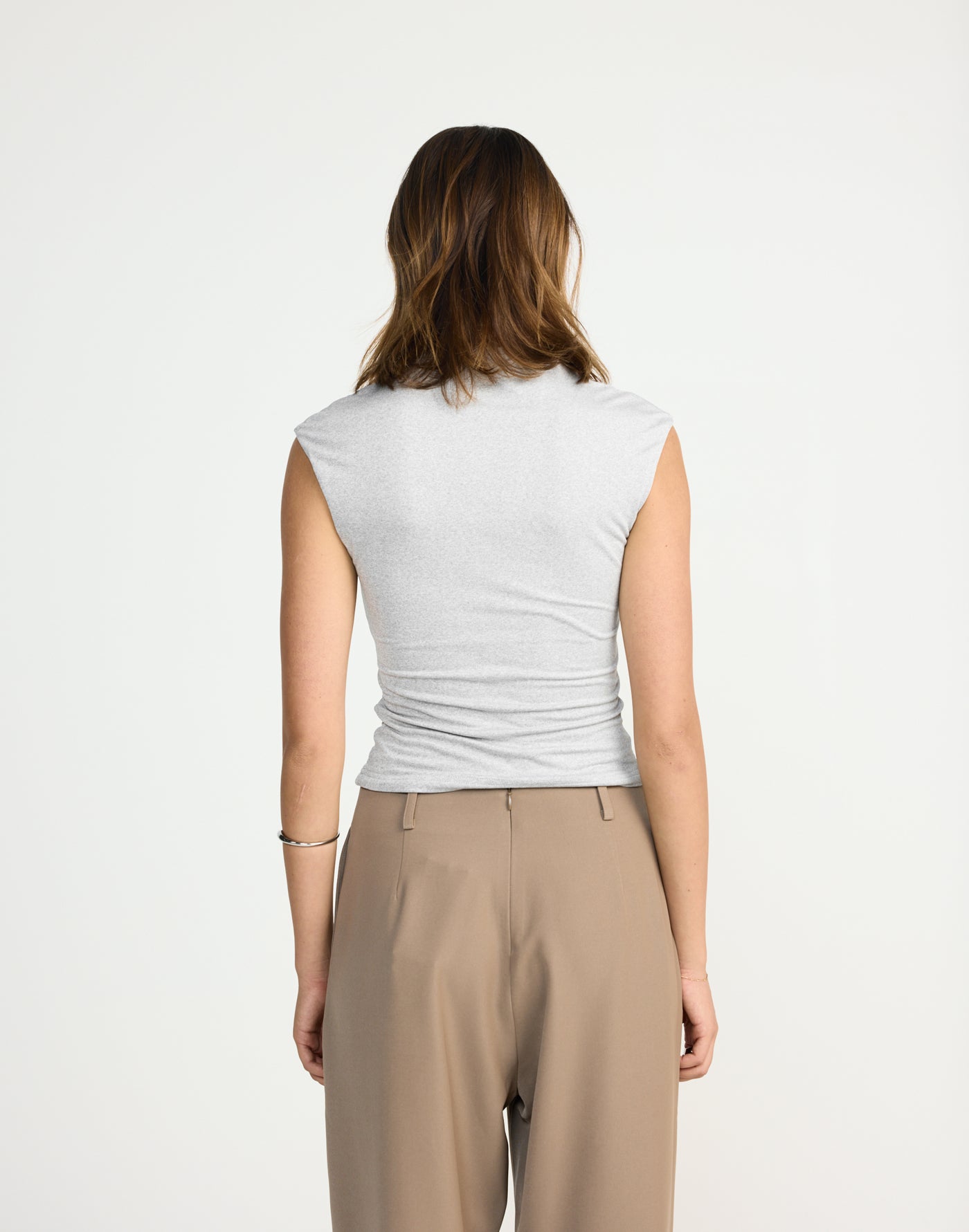Deka Top (Grey Marle) | CHARCOAL EXCLUSIVE | V-neckline jersey fabrication fitted top - Women's Top - Charcoal Clothing