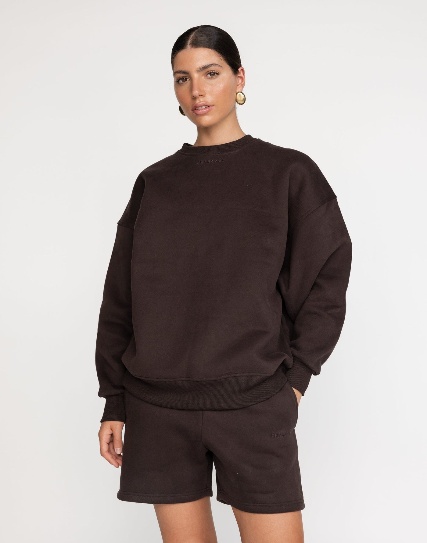 Ellis Sweatshirt (Chocolate) | CHARCOAL Exclusive - Relaxed Fit Crew Neck Jumper - Women's Outerwear - Charcoal Clothing