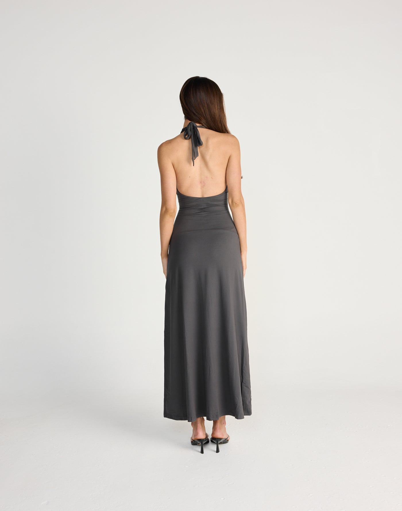 Araminta Maxi Dress (Slate) - CHARCOAL EXCLUSIVE - Black maxi dress with adjustable tie up halter - Women's Dress - Charcoal Clothing