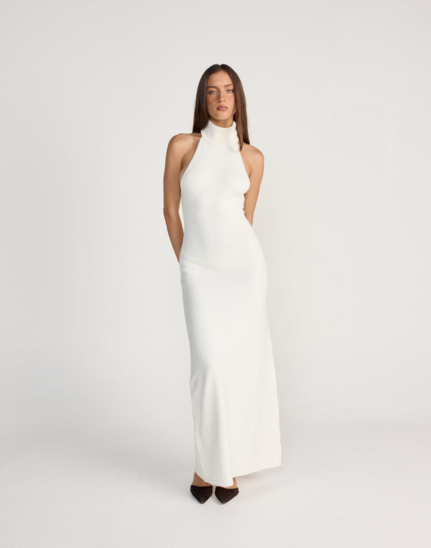 Ninette Maxi Dress (Off White) - CHARCOAL EXCLUSIVE - High neck low back knit maxi dress - Women's Dress - Charcoal Clothing