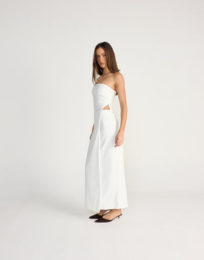 Mariza Maxi Dress (White) | CHARCOAL Exclusive - Wrapped layered look maxi dress, strapless neckline and side cut out - Women's Dress - Charcoal Clothing