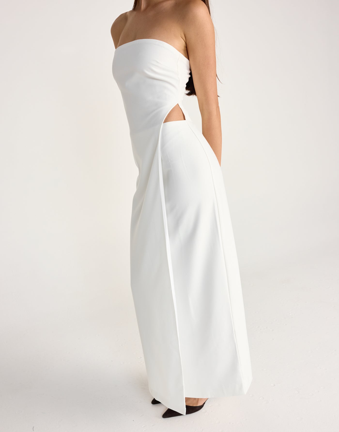 Mariza Maxi Dress (White) | CHARCOAL Exclusive - Wrapped layered look maxi dress, strapless neckline and side cut out - Women's Dress - Charcoal Clothing