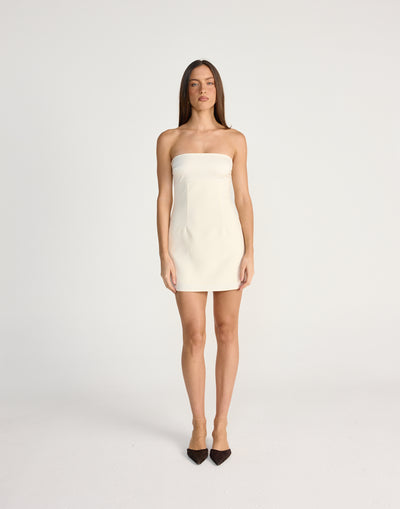 Suki Mini Dress (Cream) | CHARCOAL Exclusive - Strapless satin bust suiting fabrication mini dress - Women's Dress - Charcoal Clothing