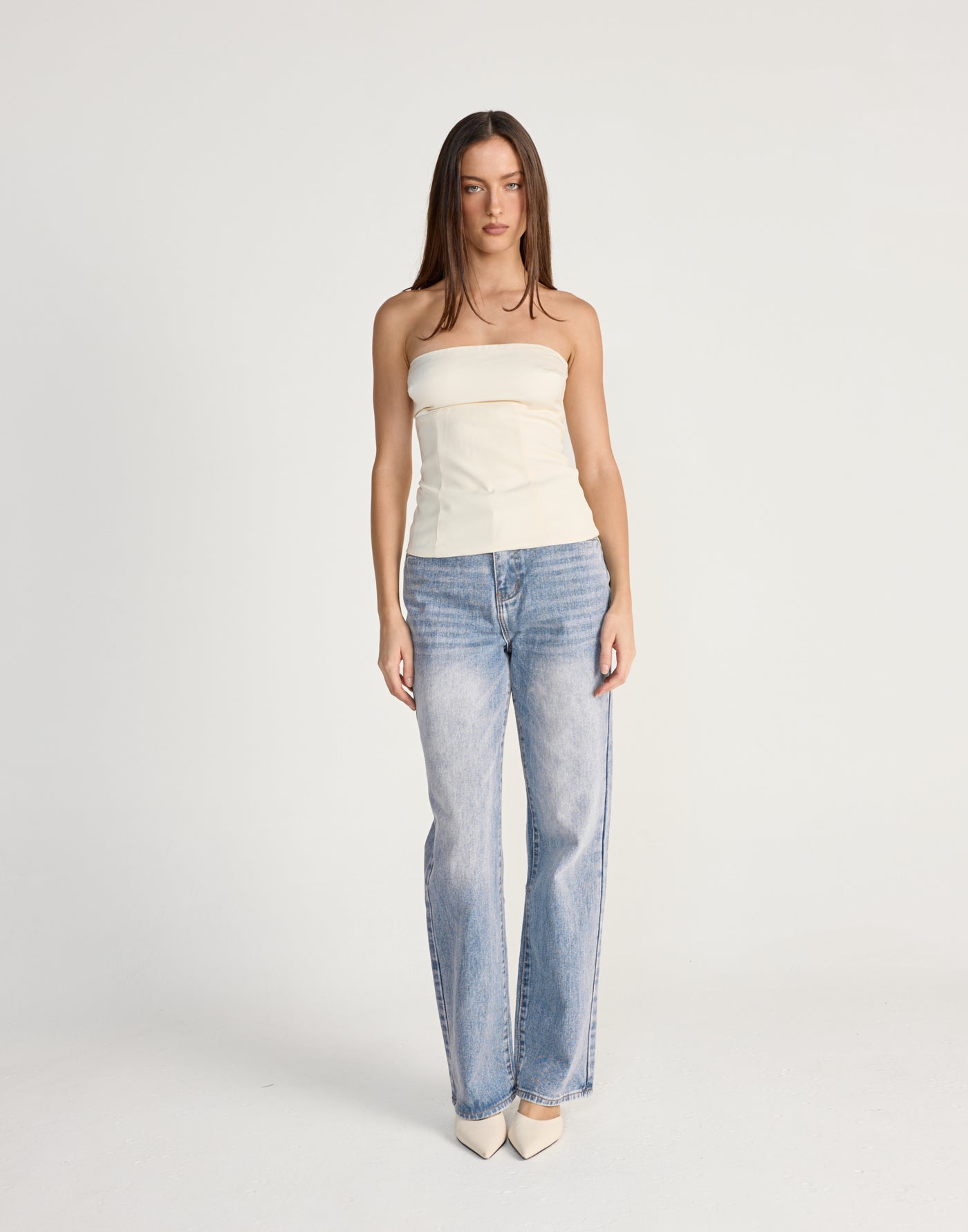 Suki Top (Cream) | CHARCOAL Exclusive - Strapless satin bust suiting fabrication top - Women's Top - Charcoal Clothing
