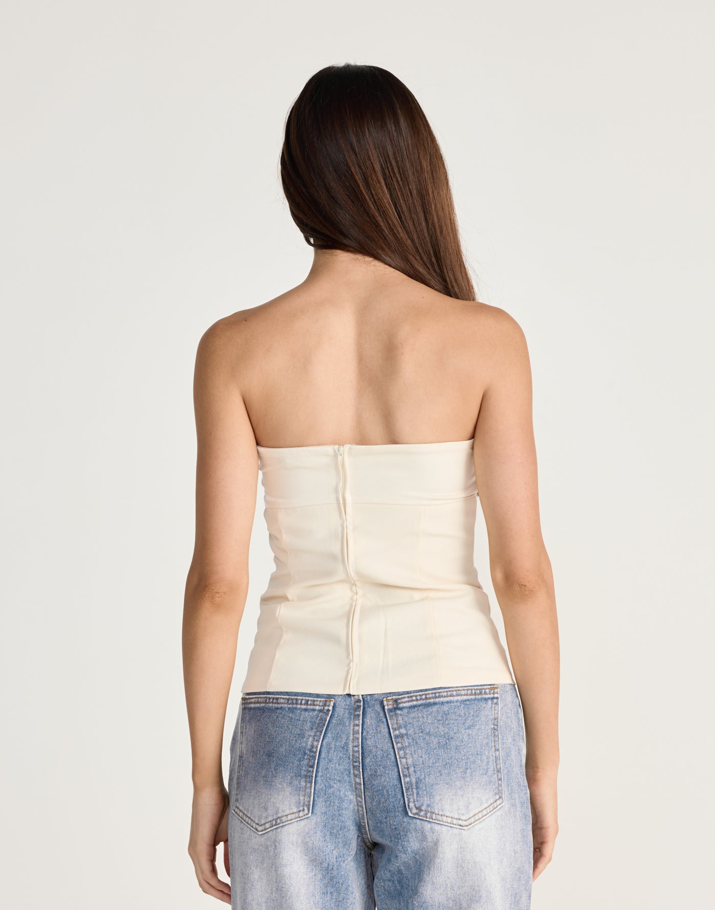 Suki Top (Cream) | CHARCOAL Exclusive - Strapless satin bust suiting fabrication top - Women's Top - Charcoal Clothing