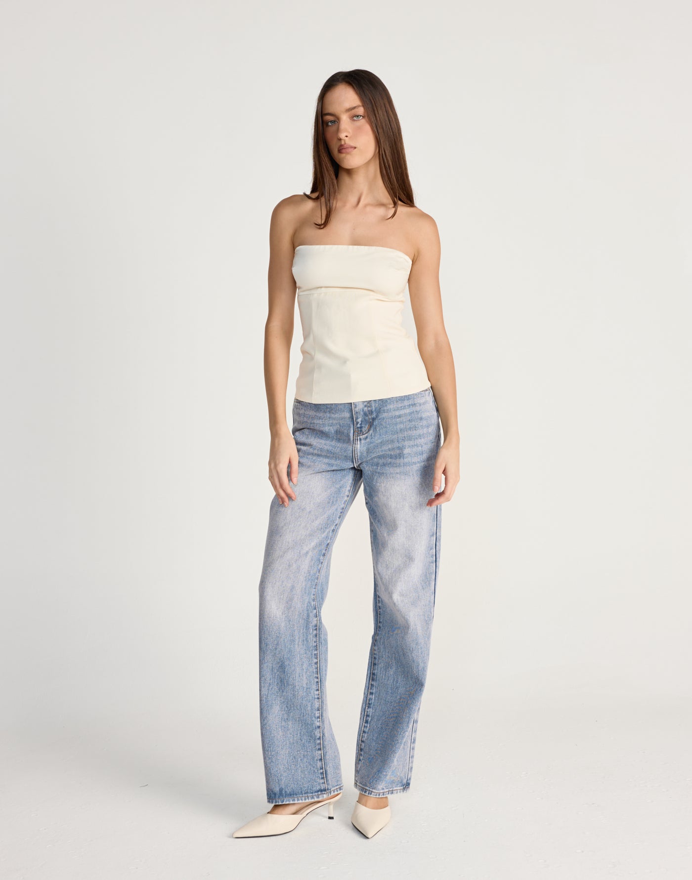 Suki Top (Cream) | CHARCOAL Exclusive - Strapless satin bust suiting fabrication top - Women's Top - Charcoal Clothing