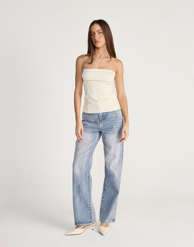 Suki Top (Cream) | CHARCOAL Exclusive - Strapless satin bust suiting fabrication top - Women's Top - Charcoal Clothing