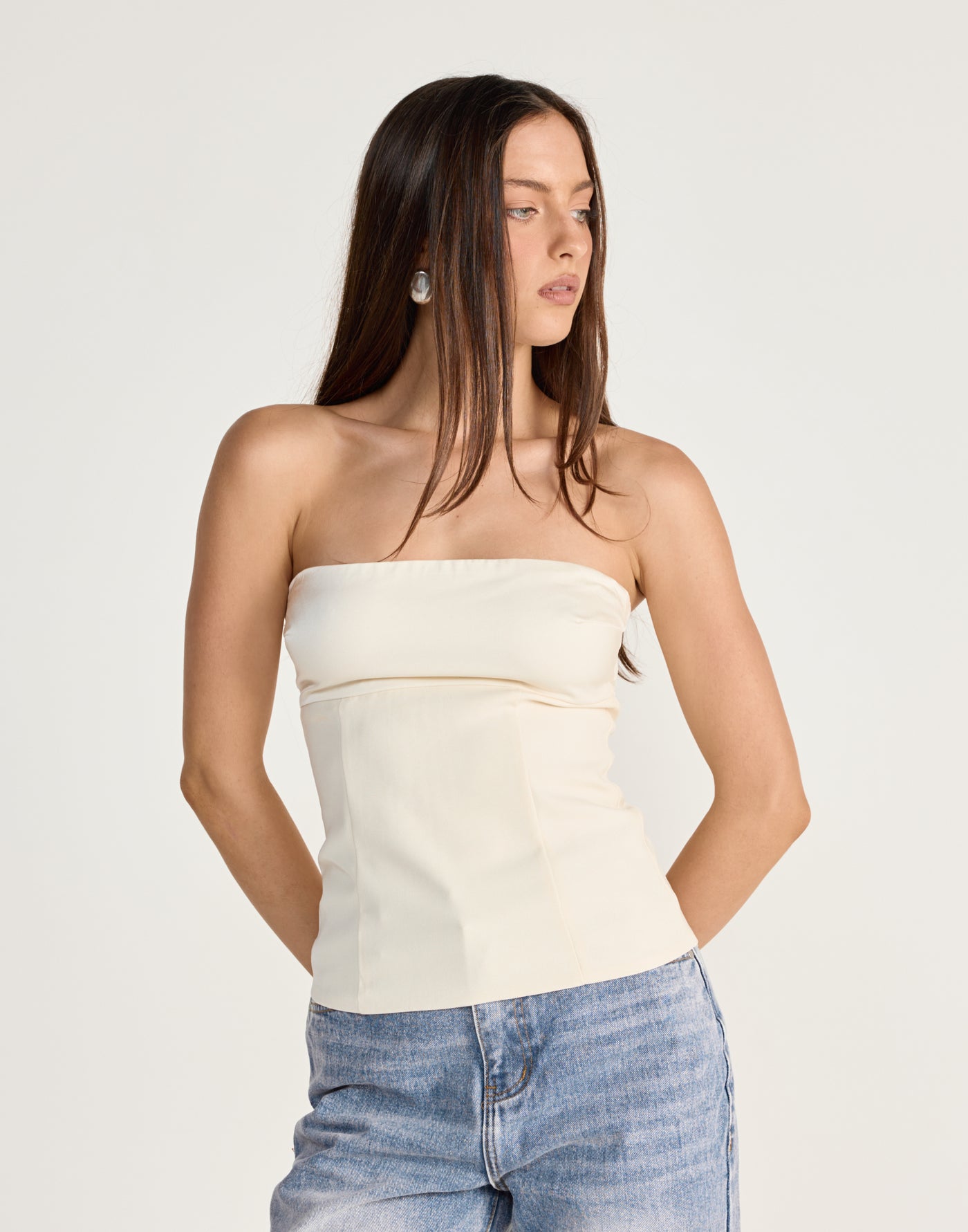 Suki Top (Cream) | CHARCOAL Exclusive - Strapless satin bust suiting fabrication top - Women's Top - Charcoal Clothing