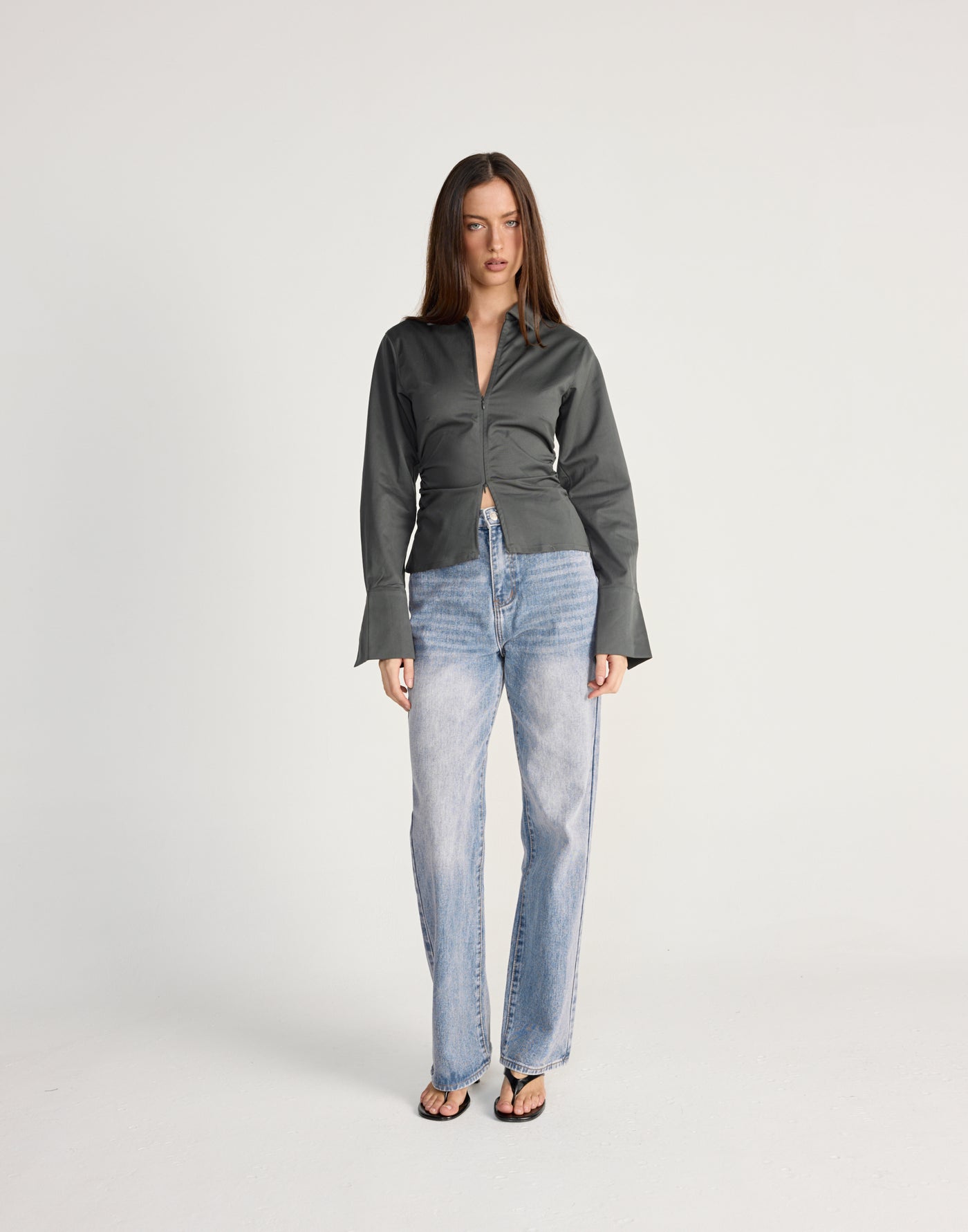 Libra Top (Slate) - CHARCOAL EXCLUSIVE - Double zip long sleeve top - Women's Top - Charcoal Clothing